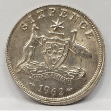 AUSTRALIA 1962 . SIXPENCE . ERROR . MIS-STRIKE . HUGE LIP